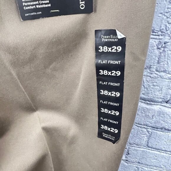 Perry Ellis Portfolio Mens Dress Pants Size 38x29 Sandstone Beige No Iron Flat F - Picture 7 of 9